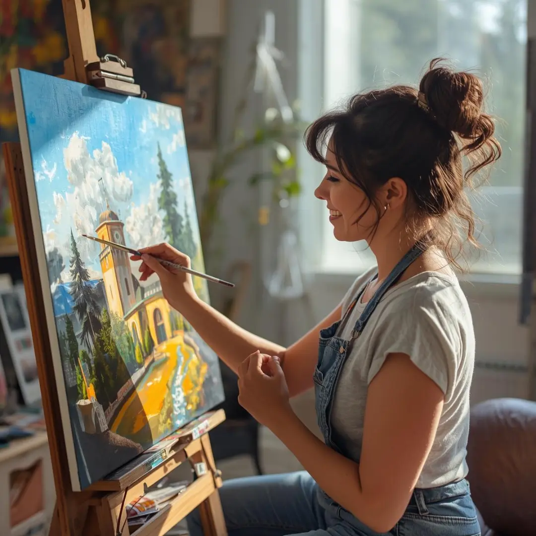 Adult artist enjoying a creative painting session